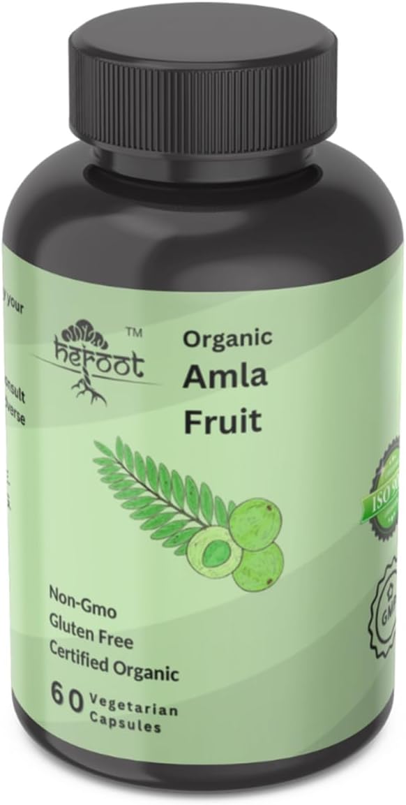 Organic Amla Capsules - Indian Gooseberry for Natural Vitamin C, Support for Skin & Hair 120 Capsules