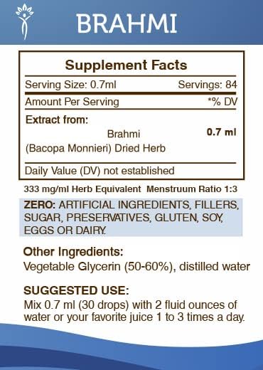 Secrets of the Tribe Brahmi Tincture Alcohol-Free Extract, Brahmi (Bacopa Monnieri) 2 oz