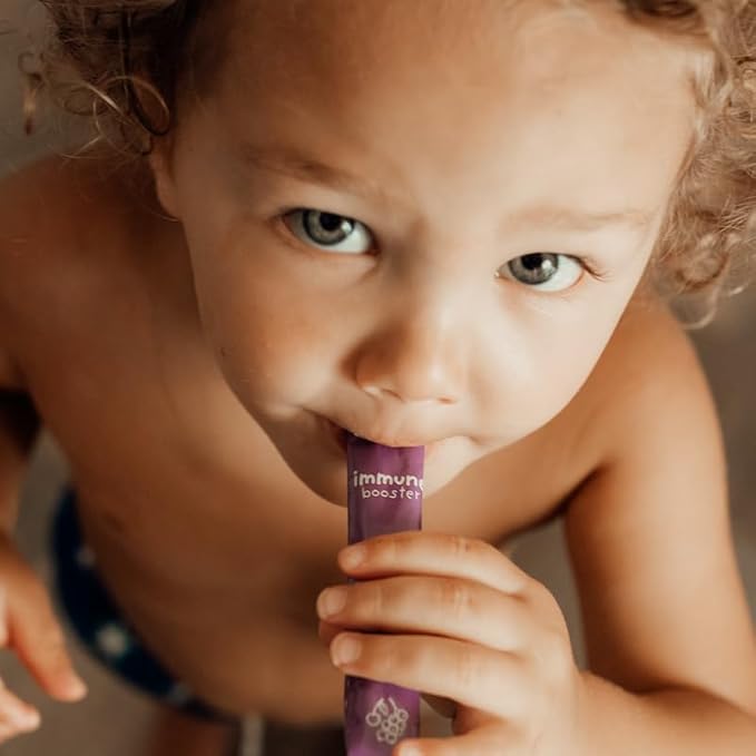 Kids Immune Booster with Elderberry, Acerola Cherry, Zinc, Vitamins C & D - Straight-to-Mouth Powder - 30 Servings - 2 Flavors