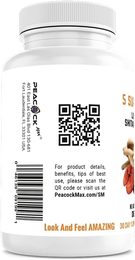 5 Mushrooms Supplement, 180 Count – Lion's Mane, Reishi, Shiitake, Cordyceps, Oyster Immune & Brain Supplement for Memory and Focus, Dietary Supplement for Energy