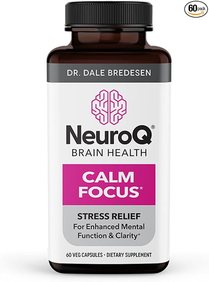 NeuroQ Calm Focus Capsules - Stress Relief Supplement - Supports Mental Function & Relaxation - Sensoril Ashwagandha, Magnesium, GABA, L-Theanine, Andean Cocoa & Kava Kava - 60 Capsules
