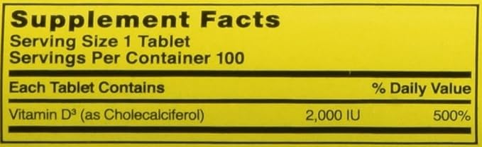Nature's Blend Vitamin D3 2000 IU Tablets, Assorted, 100 Count