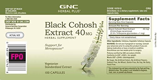 GNC Herbal Plus Black Cohosh Extract 40mg Supplement, Vegetarian, Support for Menopause, 100 Servings