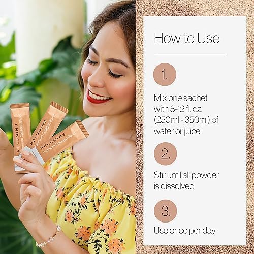 Relumins Marine Collagen Powder Drink Mix - Collagen Peptide with Glutathione, Green Tea, CoQ10, & Hyaluronic Acid Boosts Smooth Glowing Skin - 100 Powder Sachets x Mix Flavored