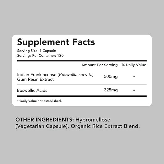AMANDEAN Boswellia Serrata Extract. 500mg 120 Veggie Capsules. 65% Boswellic Acids with AKBA. Indian Frankincense Inflammation Supplement. Joint Health Support. (Packaging May Vary)