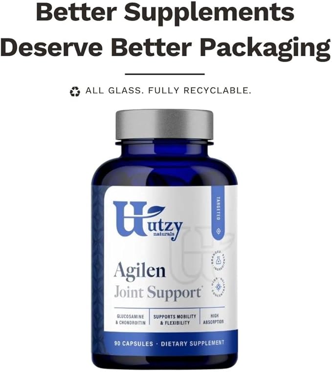 Agilen | Joint Support Supplement w/Glucosamine & Chondroitin (as CS-bBioactive®) | Hyaluronic Acid (as Mobilee®) | 3rd Party Tested | 90 Capsules