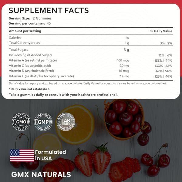 Kids Multivitamin Gummies (90 Count) | Kids Vitamins Gummies | Immune & Growth Support | Sugar & Gluten Free | Cherry, Strewberry & Orange Flavour Gummies | 1 Month Supply