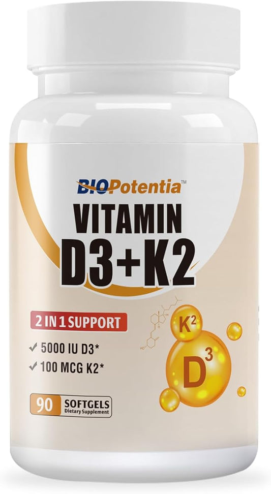 Vitamin D3 K2 with MCT Oil Supplement, Vitamin D3 5000 IU & K2 (MK7), Supports Immune, Bone & Teeth Health - Gluten Free Non-GMO - 90 Softgels