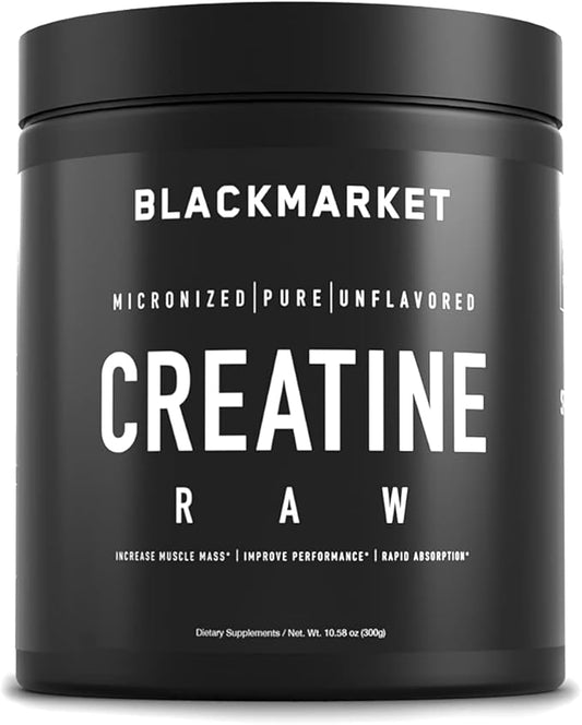 BLACKMARKET RAW Creatine - Workout Powder Drink Mix for Men & Women, Improve Muscle Size, Strength, Definition, Provides Rapid Absorption & Improves Performance, 300 Grams