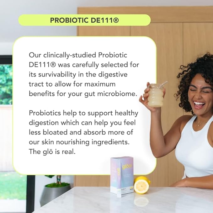 Gloci Skin + Gut - Probiotic DE111 - Hyaluronic Acid, Magnesium, Vitamin C, Zinc, Coconut Water Powder - Clinically Studied Probiotic for Radiant Skin, Gut Health, Hydration - 30 Count