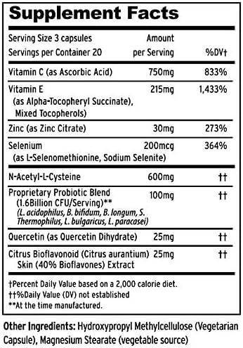 Virmunity - Immune Support Supplement, 60 Capsules for Adults, with Vitamin C and E, Selenium, Zinc, Antioxidants, NAC, and probiotics.