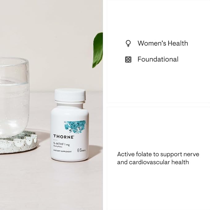 THORNE 5-MTHF - Methylfolate (Active B9 Folate) Supplement - Supports Cardiovascular Health, Fetal Development, Nerve Health, Methylation, and Homocysteine Levels* - 60 Capsules - 5-MTHF 1mg