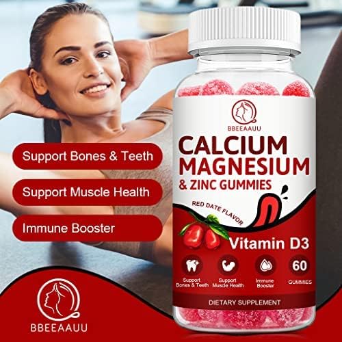 Calcium, Magnesium, Zinc & Vitamin D Gummies - 2 Pack | Vitamins for Women, Men & Kids | Calcium Supplements for Strong Healthy Bones, Zinc Gummies, Gluten-Free, Vegan - 120 Count