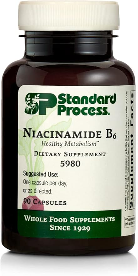 Standard Process Inc. Niacinamide B6 - Whole Food Energy, Metabolism and Nervous System Supplements with Soy Protein, Vitamin B6, Ascorbic Acid, Calcium Lactate, and Niacinamide - 90 Capsules