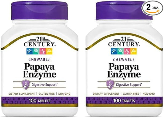 21st Century Papaya Enzyme Chewable Tablets, Tropical, 100 Count (Pack of 2)