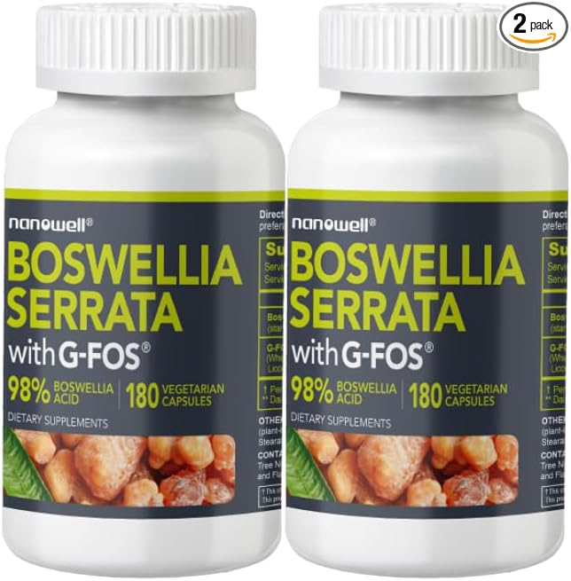 Boswellia Serrata with G-FOS - 98% Boswellic Acid - Supports Joint & Mobility Health - 180 Vegan Capsules x 2 Bottles (360 Count)