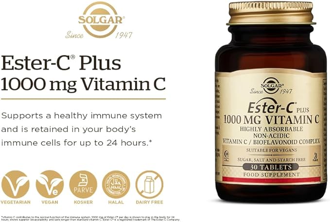 Solgar Ester-C Plus 1000 mg Vitamin C (Ascorbate Complex), 90 Tablets - Gentle On The Stomach & Non Acidic - Antioxidant & Immune System Support - Non GMO, Vegan, Gluten-Free, Kosher - 90 Servings
