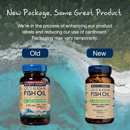 Wiley's Finest Wild Alaskan Fish Oil Easy Swallow Minis - Omega-3 Fish Oil Supplement for Adults and Kids - Double-Strength 630mg EPA and DHA Natural Supplement - 240 Mini Softgels (120 Servings)