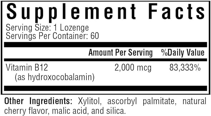 Seeking Health Hydroxo B12, 2000 mcg Methyl-Free B12 Vitamin Lozenges, Supports Methylation and Homocysteine Levels, Vegan and Vegetarian (60 lozenges)