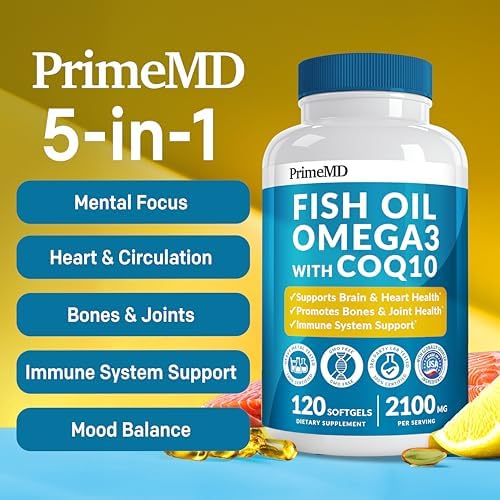 5-in-1 Fish Oil Omega 3 Supplements (2100mg) - Omega 3 Fish Oil with Vitamins D3 & K2 and CoQ10 - EPA DHA Omega 3 Supplement - Lemon Flavored Omega 3 Fatty Acid Supplements, Pack of 2