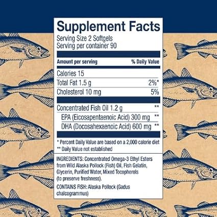 Wiley's Finest Wild Alaskan Fish Oil Prenatal DHA - 900mg EPA and DHA Omega-3s for Pregnant Women and Nursing Mothers - 180 Softgels (90 Prenatal Vitamin Servings)