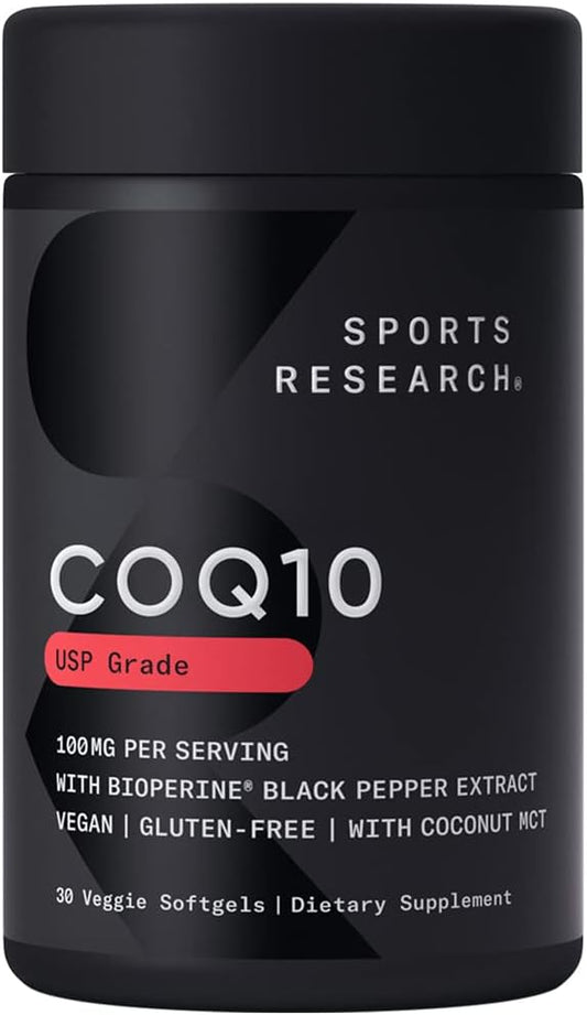 CoQ10 (100mg) Enhanced with Coconut Oil & Bioperine (Black Pepper) for Better Absorption | Vegan Certified and Non-GMO Verified (30 Veggie Softgels)