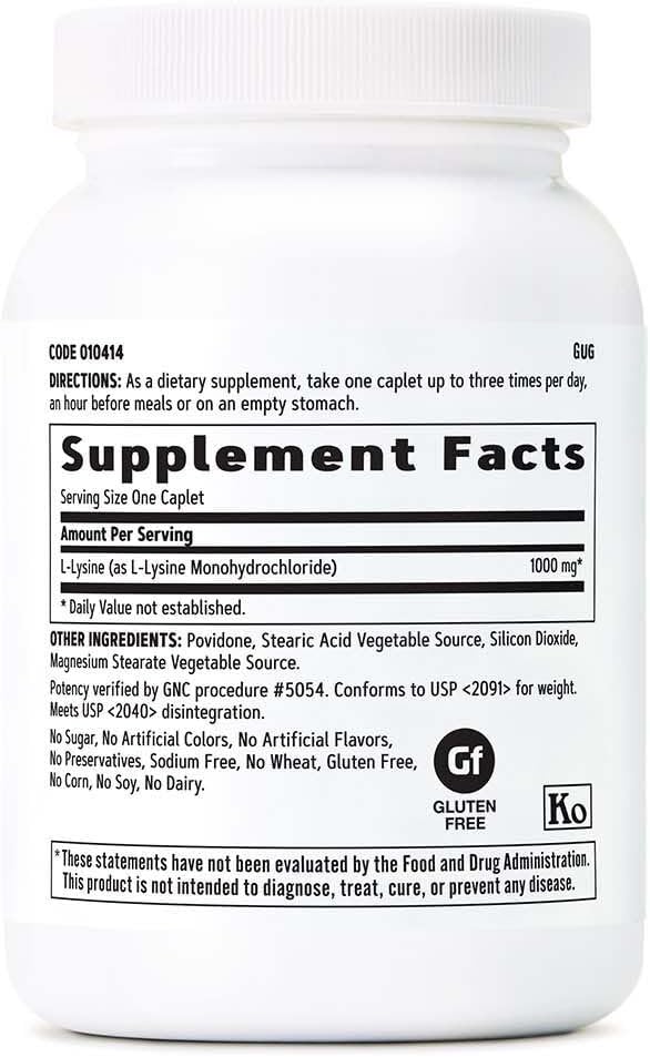 GNC L-Lysine 1000mg - 90 Vegetarian Tablets (90 Servings)
