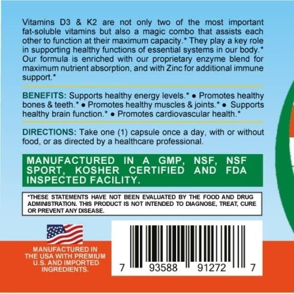 Life Infused Vitamin D3 + K2 Supercharged with Zinc and Enzymes, Help Maintain Healthy Immune System, Bone Health, Emotional Wellbeing, 90 Capsules.