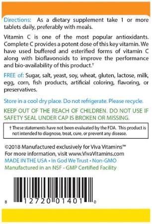 Organic Vitamin C with Bioflavonoids 500mg, Buffered Vitamin C 500mg Tablets, Immune System Booster Vitamins and Supplements with Citrus Bioflavonoids, Antioxidant Supplement, 90 Tablets