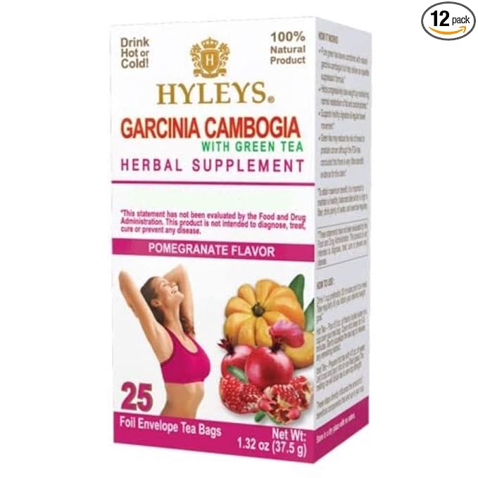 HYLEYS Tea Garcinia Cambogia Green Tea with Pomegranate Flavor - 25 Tea Bags (12 Pack - 300 Tea Bags Total)
