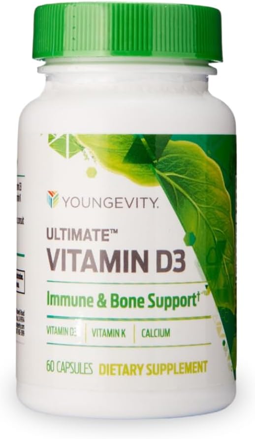Youngevity Ultimate Vitamin D3 5000 IU with K2 – High-Potency Vitamin D3, Vitamin K2, and Calcium Supplement for Immune Support, Bone Density, and Heart Health – 60 Capsules