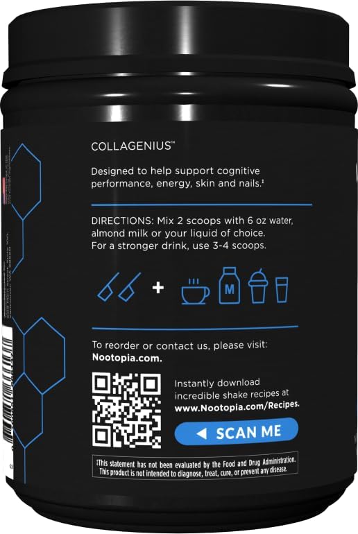 Collagenius v 2.0 - Blended Powder of 4 Mushrooms, Collagen & Superfoods - Brain Supplement Supports Focus, Memory, Hair, Skin - 30 Servings