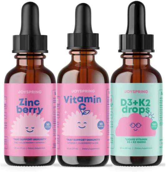 JoySpring Liquid Zinc for Kids - Vitamin C Supplement and Children’s Vitamin D Drops