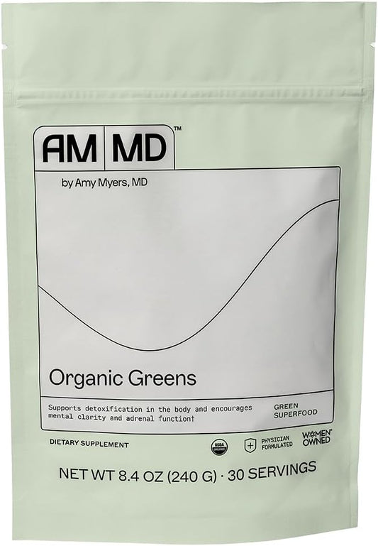 Organic Greens Powder Superfood Juice from The Myers Way Protocol - Contains 14 Powerful USDA Certified Organic Plant Foods - Spirulina, Chlorella, Barley + more, 270 Grams 30 Servings - Dr. Amy Myers