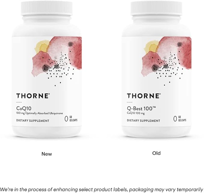 THORNE CoQ10 (Formerly Q-Best 100) - 100mg Optimally Absorbed Ubiquinone - Gluten-Free Dietary Supplement Support for Heart Health & Brain Function* - 60 Gelcaps