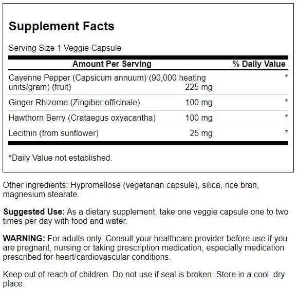 Swanson Super Cayenne - with Ginger Rhizome, Hawthorn Berry & Lecithin 100 Veg Caps