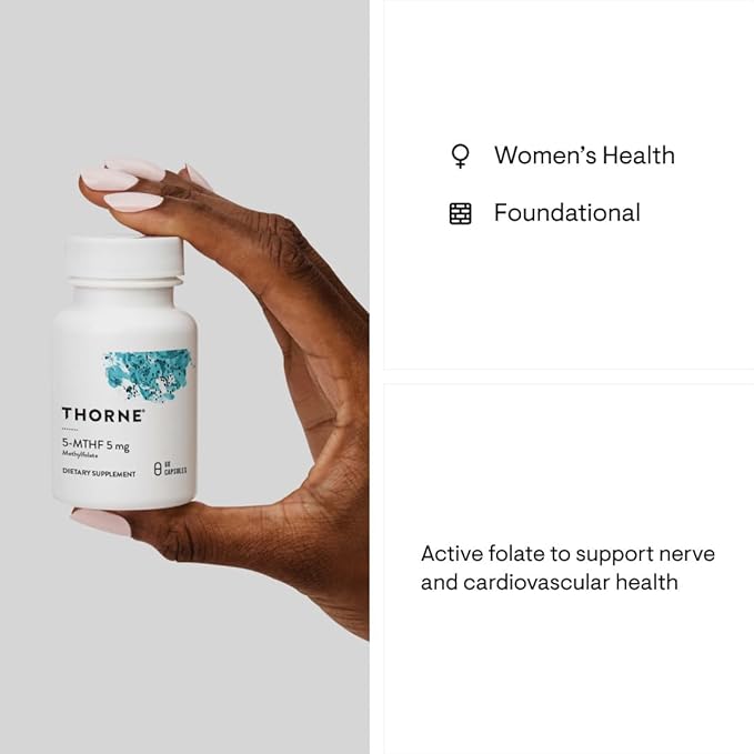 THORNE 5-MTHF - Methylfolate (Active B9 Folate) Supplement - Supports Cardiovascular Health, Fetal Development, Nerve Health, Methylation, and Homocysteine Levels* - 60 Capsules - 5-MTHF 5mg