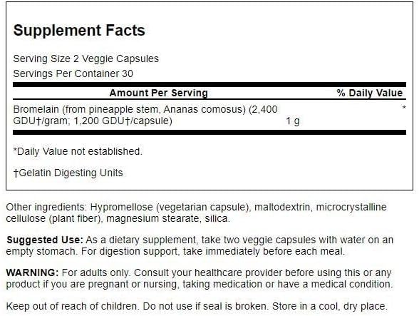 Swanson Maximum Strength Bromelain 1200 Gdu 500 Milligrams 60 Veg Capsules Enzyme