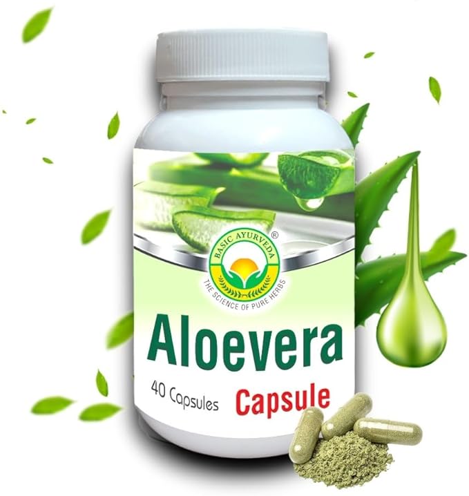 BASIC AYURVEDA Aloe Vera Caplets | Support Gut Health - Digestive Health & Immune Health | Natural Herbal Supplement | Helps Maintain Balanced Stomach Acidity, Aloin Free | 460mg / Cap (40 Count)