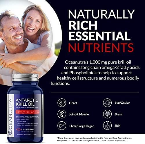 100% Pure Krill Oil 1000mg, Omega 3, Highest Concentration 56% Phospholipids, Choline & Astaxanthin, Sustainable Antarctic SuperbaBoost, DHA, EPA, Heart, Brain, Eye & Skin Care, No Fish Oil