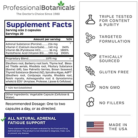 Adrenal Complex Supplement – Supports Healthy Adrenal Function, Stress Relief, and Energy Levels – 90 Vegetarian Capsules