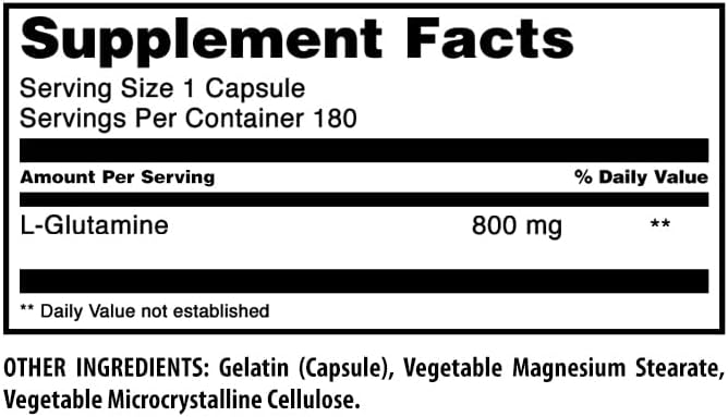 Amazing Formulas L-Glutamine Amino Acid Supplement | 800 Mg Per Serving |180 Capsules | Non-GMO | Gluten Free | Made in USA
