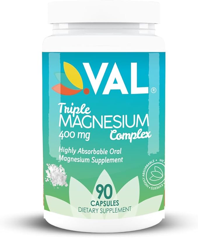 VAL Triple Magnesium Complex, 400mg of Magnesium Glycinate, Taurate, Citrate for Muscle Relaxation, Sleep Support, Calm Energy, Support Healthy Magnesium Levels, Vegan, Non-GMO, 90 Capsules