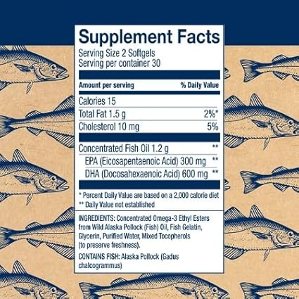 Wiley's Finest Wild Alaskan Fish Oil Prenatal DHA - 900mg EPA and DHA Omega-3s for Pregnant Women and Nursing Mothers - 60 Softgels (30 Prenatal Vitamin Servings)