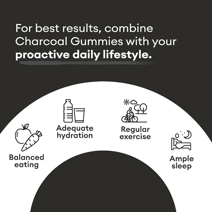 Premium Grade Activated Charcoal Gummies - Coconut Charcoal Supplements for Detox Support, Oral Health, Stomach & Digestion - Safe for Kids - No Bloat Vegan Gummy - Natural Acai Flavor (60 Count)