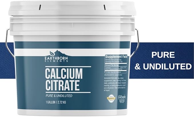 Earthborn Elements Calcium Citrate 1 Gallon Bucket, Pure & Undiluted, Lab Verified
