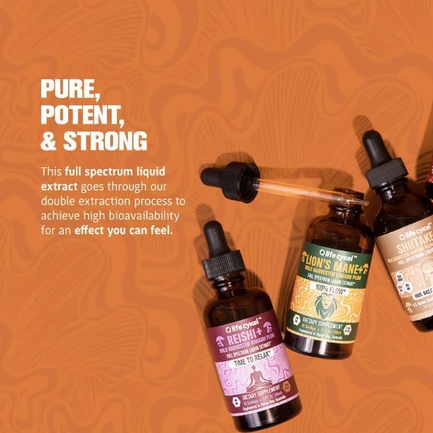 Lifecykel - Shiitake Mushroom Extract with Kakadu Plum- Hair, Skin & Nail Support, Anti Aging Supplement- 100% Organic Mushrooms, Immune Boosting, Vitamin C Made in The US- 2 Fl oz(Packaging May Vary)