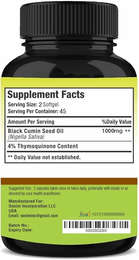 Black Seed Oil Capsules 1000 mg Softgel | 90 Capsules for Men & Women
