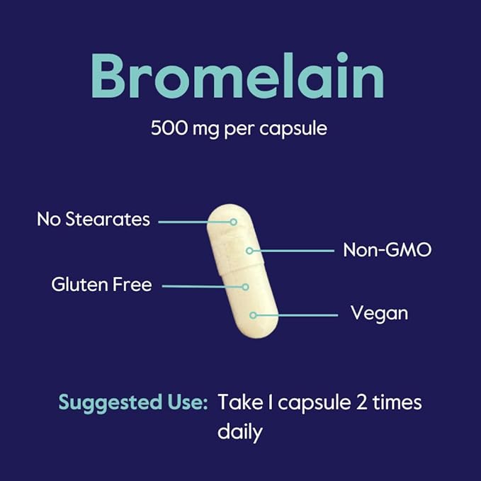 Bromelain 500mg (2400 GDU/Gram) (120 Vegetarian Capsules) - No Stearates - Vegan - No Gelatin - No Silica - Non GMO - Gluten Free
