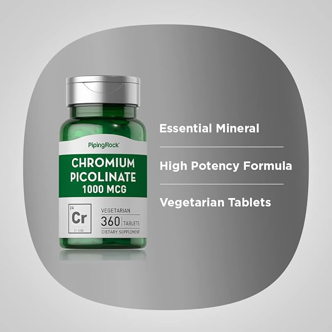Piping Rock Chromium Picolinate 1000mcg | 360 Tablet Pills | Chromium Supplement | Vegetarian, Non-GMO, Gluten Free Supplement